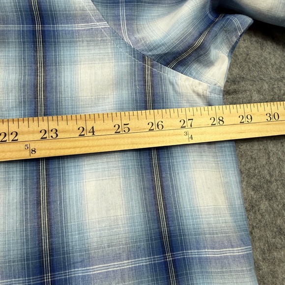 Wrangler Western Fashion Snap Shirt Plaid Blue White Men 2X Big Grande Fort - Picture 2 of 8